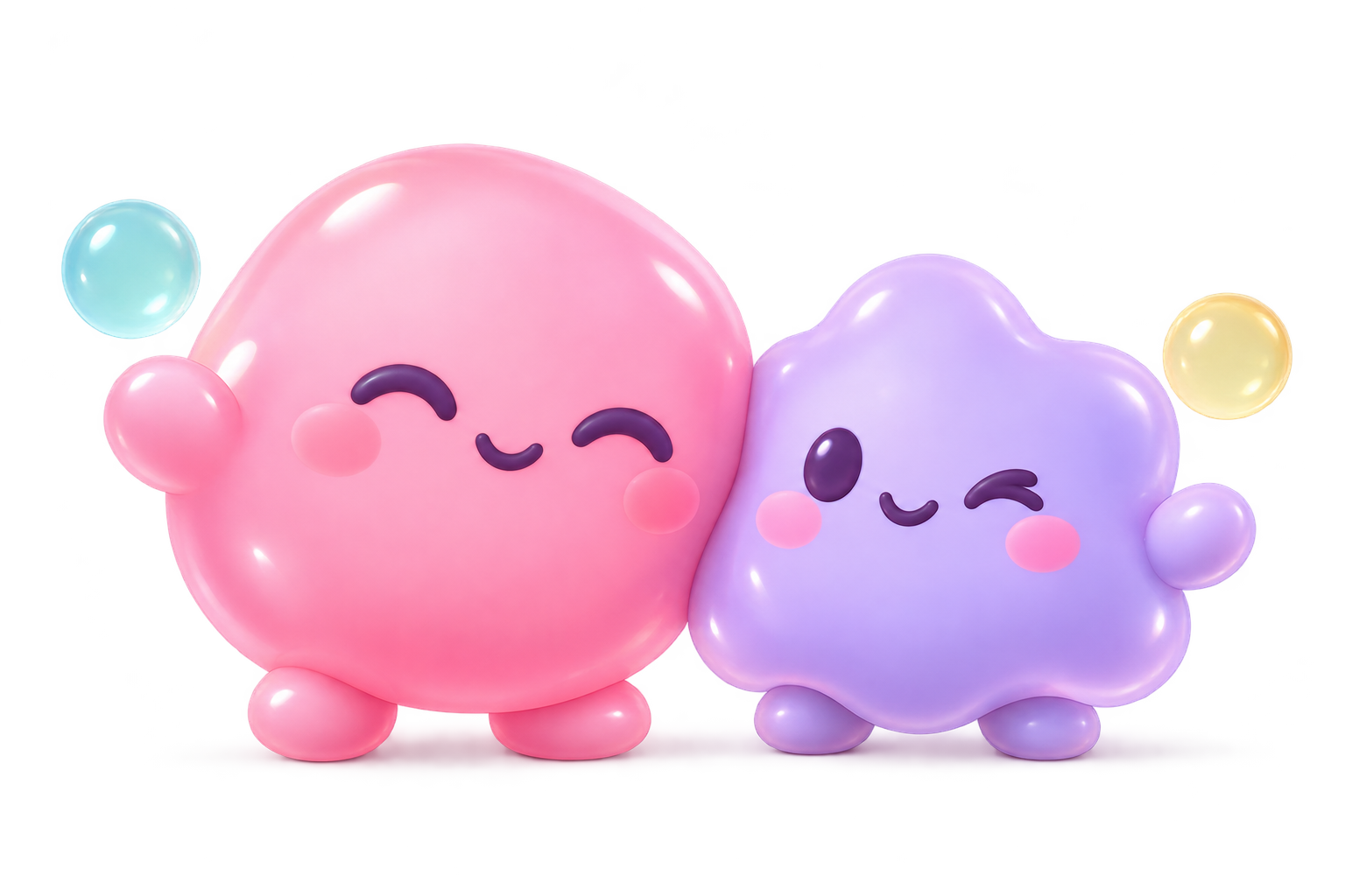Our pink and lilac Bubble Besties leaning together